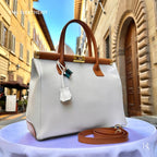 Custom Air Force 1 Custom Sneakers Matching Off-white Tan Italian Genuine Leather Tote Bag Gold Hardware Detachable Shoulder Strap Luxury Women's Top Handle Crossbody Handbag