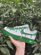 Unique Hand Painted Dark Green Drip Effect Custom Air Force 1 Custom Sneakers Unisex White Green Casual Streetwear Fashion Shoes for Men & Women