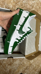 Unique Hand Painted Dark Green Drip Effect Custom Air Force 1 Custom Sneakers Unisex White Green Casual Streetwear Fashion Shoes for Men & Women