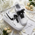 Custom Air Force 1 Personalized Wedding Shoes, Custom Name & Wedding Date Black Rhinestone Swoosh Satin Bow Laces Bride Groom Custom Sneakers