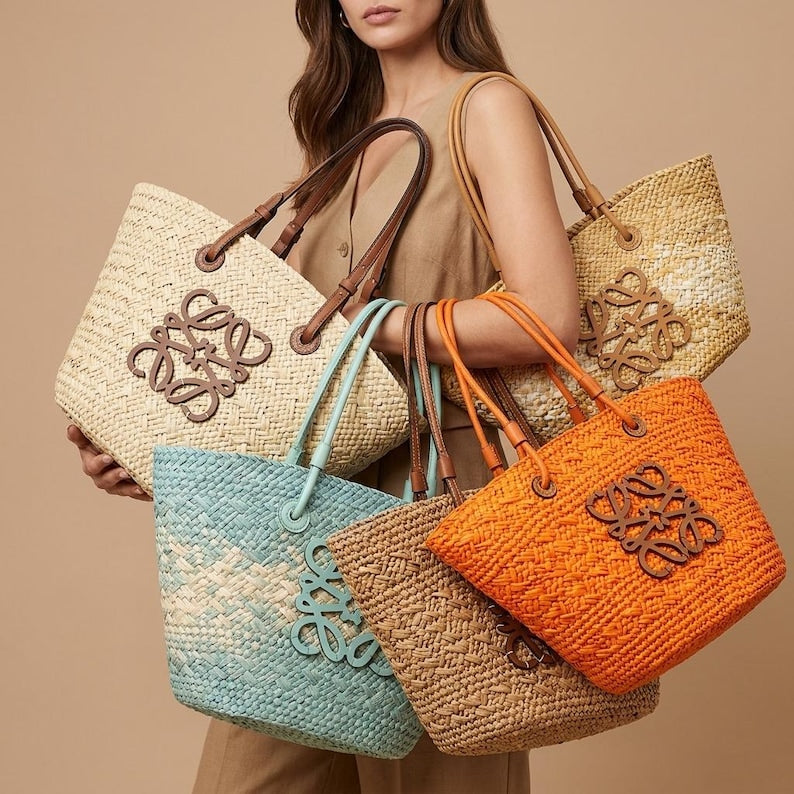 Large Capacity Hand-Woven Raffia Straw Tote Bag Multi-color Optional Summer Holiday Beach Shoulder Top-handle Bag Customizable Patterns Matching Custom Air Force 1 Custom Sneakers