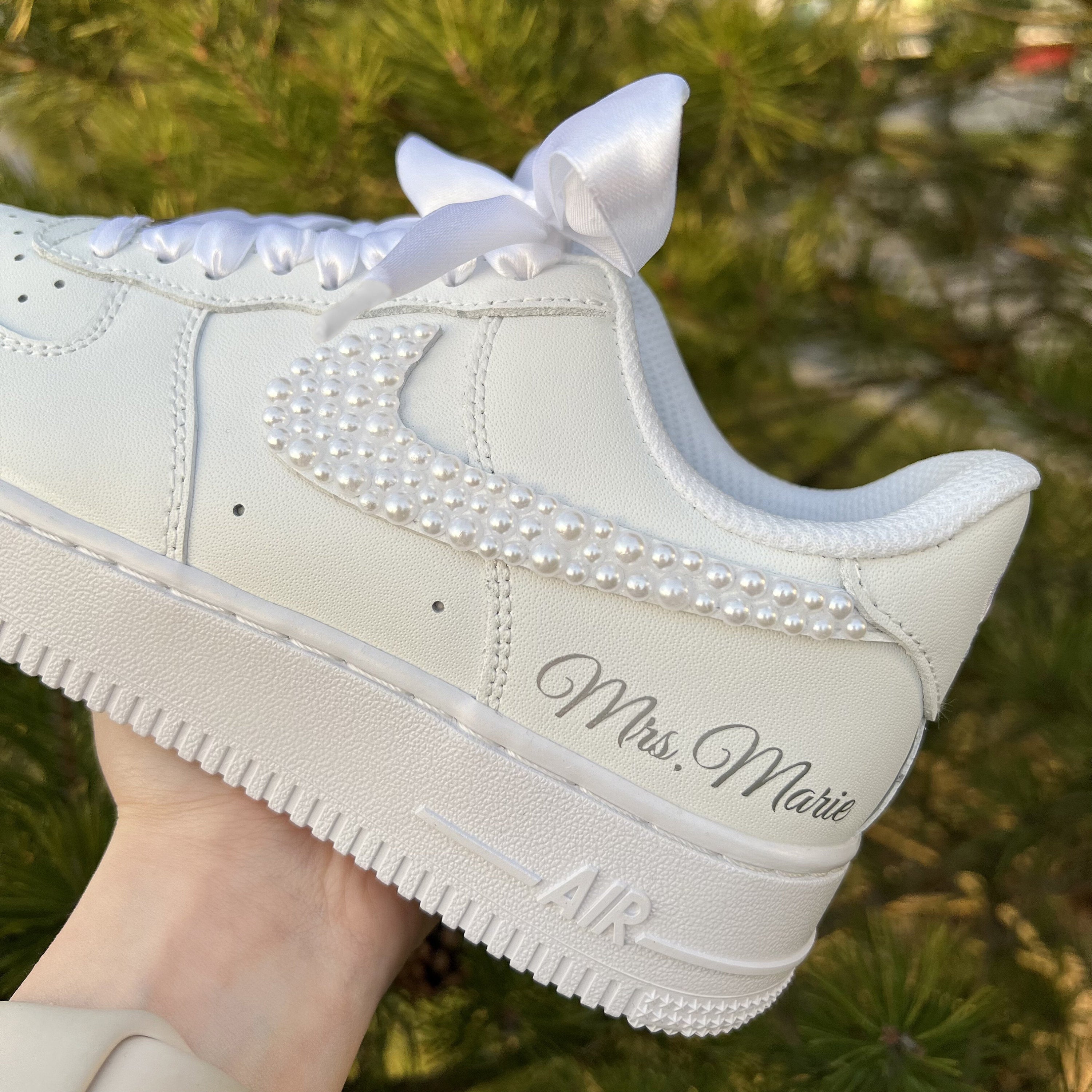 Pearl Ribbon Bridal Wedding Shoes Custom Air Force 1