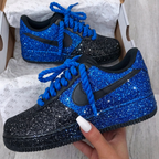 Hand Painted Blue Black Glitter Custom Air Force 1 Sneakers