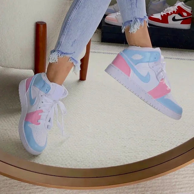 Hand Painted Pink Blue Custom Air Jordan 1 Sneakers
