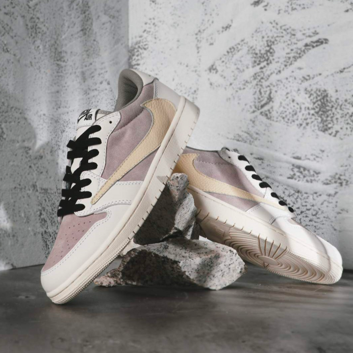 Hand Painted Beige Gray Custom Air Jordan 1 Low Sneakers