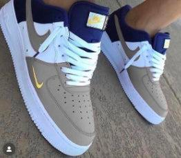 Hand Painted Custom Taupe Navy Gold Air Force 1 Sneakers