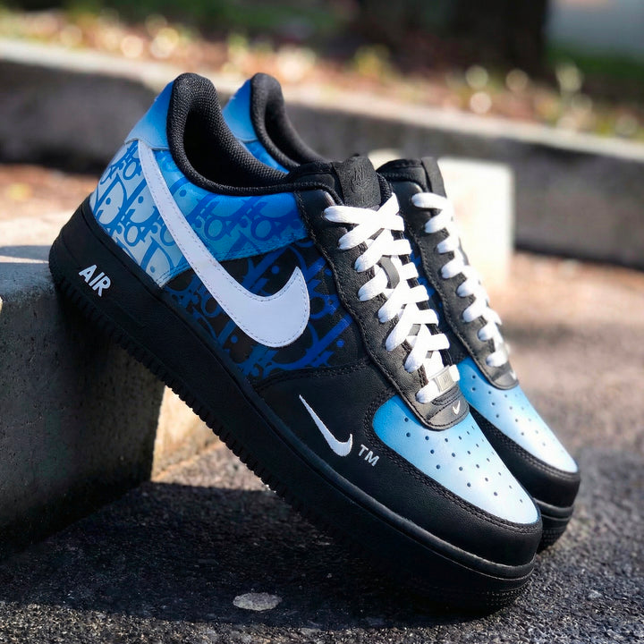Hand Painted Blue Black Custom Air Force 1 Sneakers