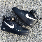 Custom Air Force 1 Black White Double Swoosh Fonts Mid
