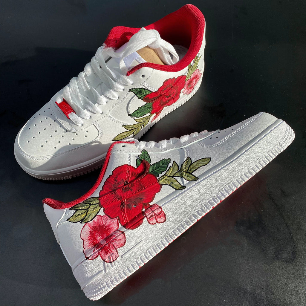 Red Rose Hand Drawing Custom Air Force 1