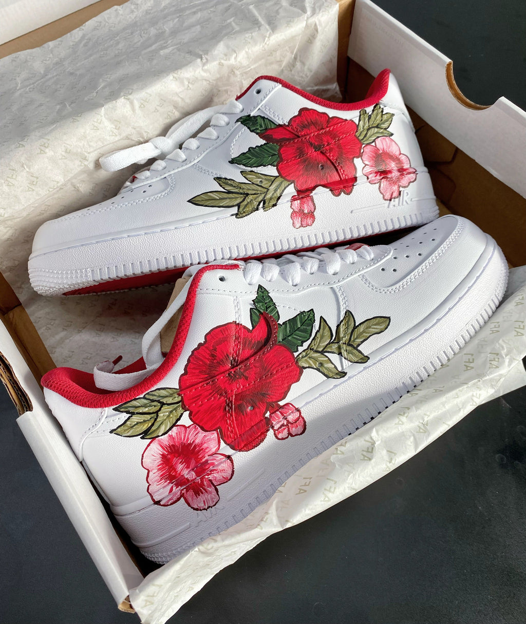 Red Rose Hand Drawing Custom Air Force 1