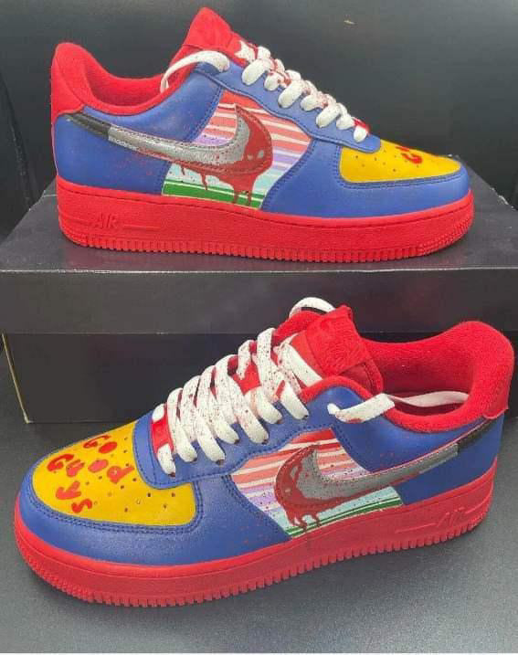 Custom Air Force 1 Blue Yellow Red with Graphic Patterns