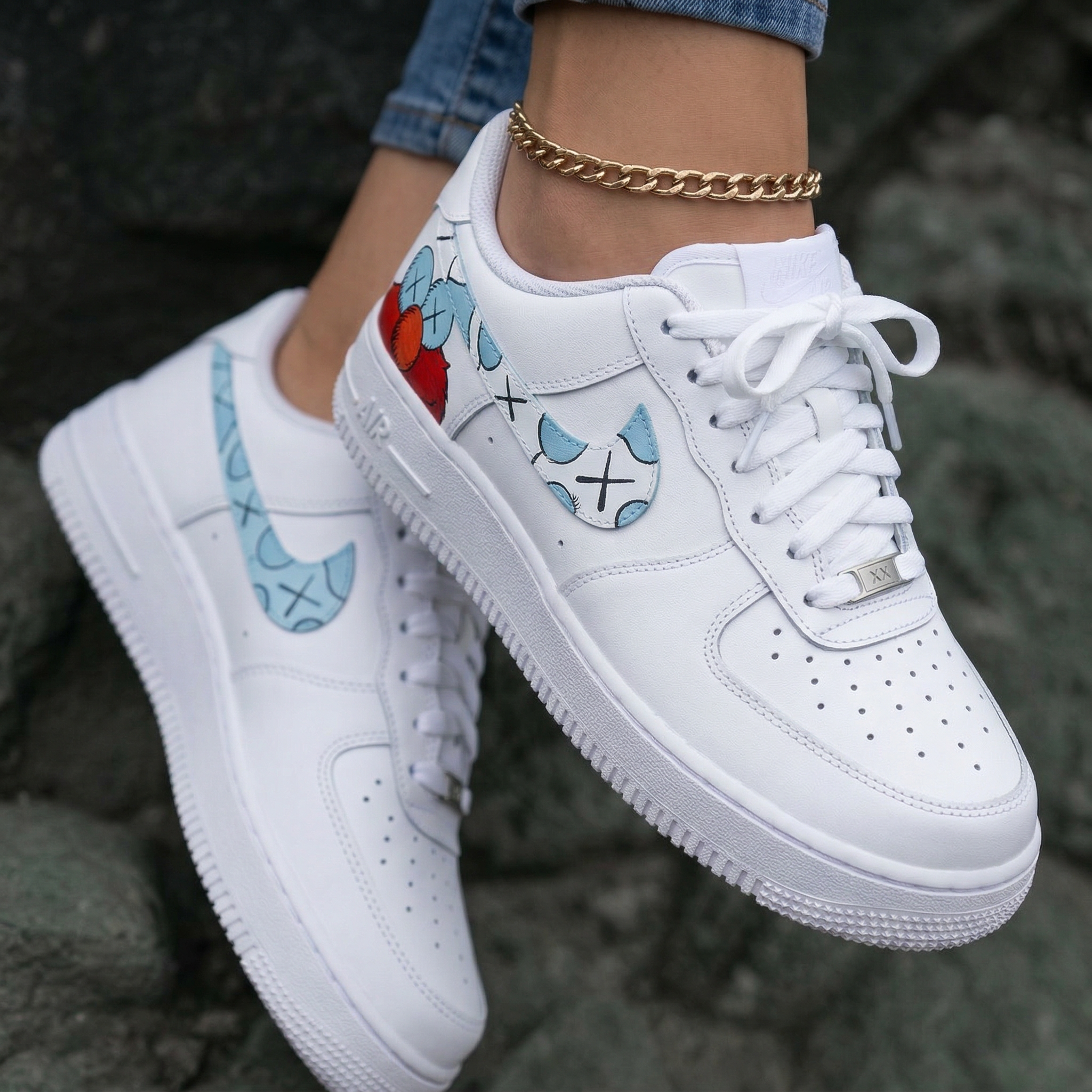 KAWS Cartoon Baby Blue Red Custom Air Force 1