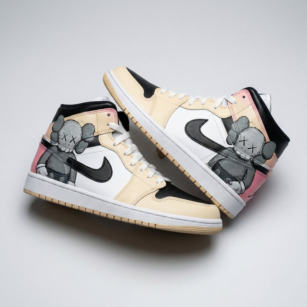 KAWS Cartoon Black Cream Baby Pink Custom Air Jordan 1