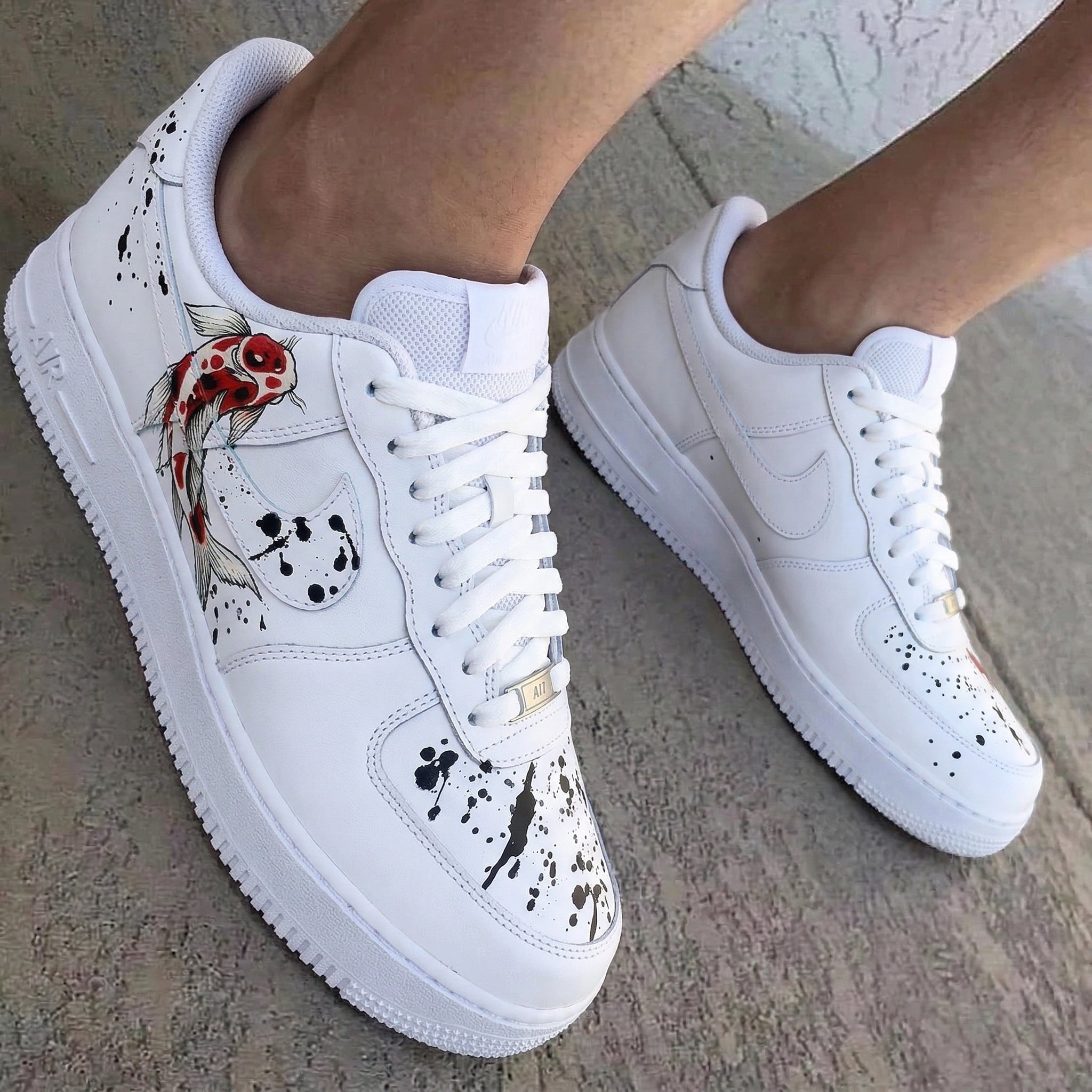 Koi Fish Ink Splatter Red Black Custom Air Force 1