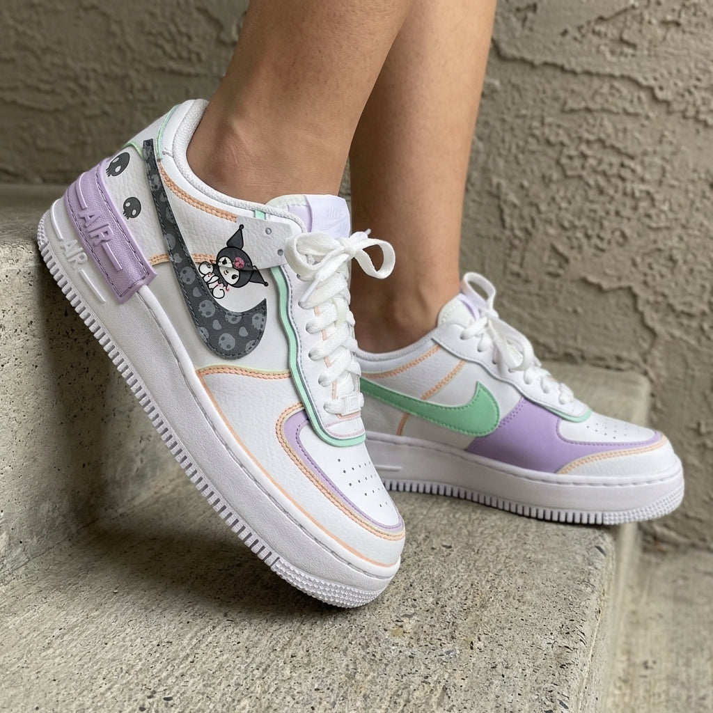 Kuromi And Skulls Baby Purple Green Custom Air Force 1 Shadow