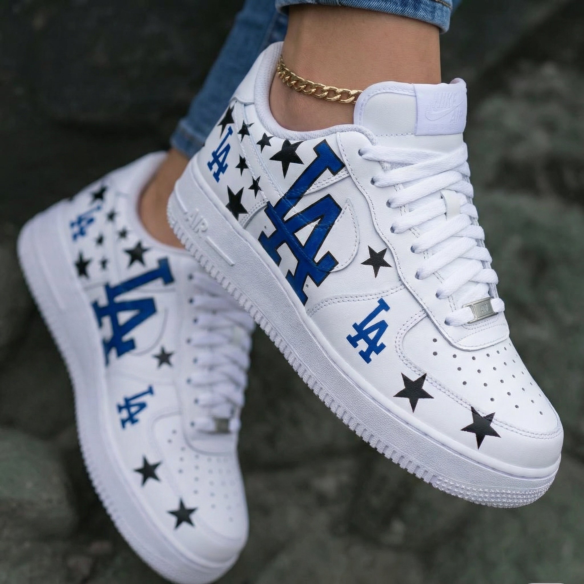 LA Logo Black Stars Blue Black Custom Air Force 1