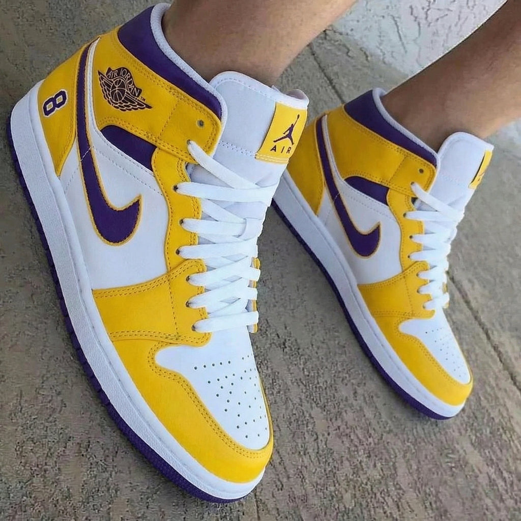 Lakers 8 Yellow Purple Custom Air Jordan 1