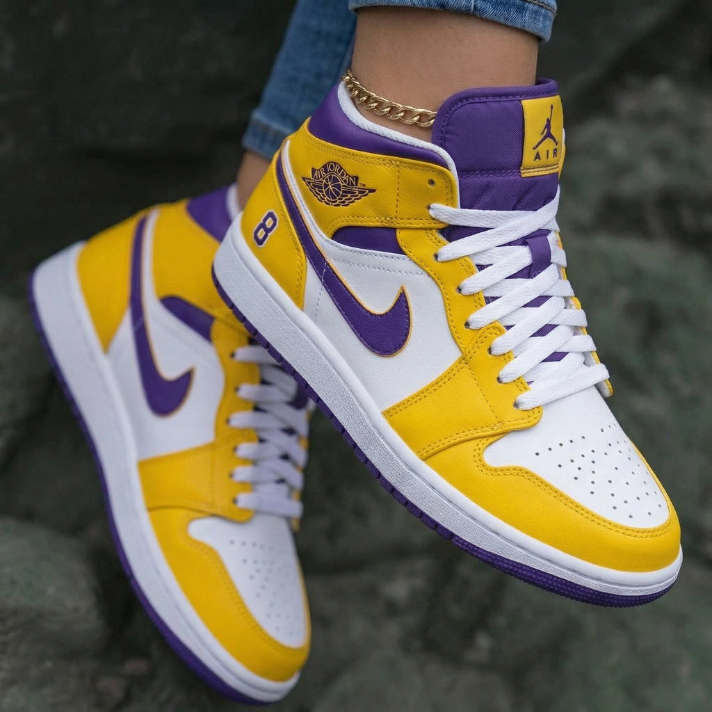 Lakers 8 Yellow Purple Custom Air Jordan 1