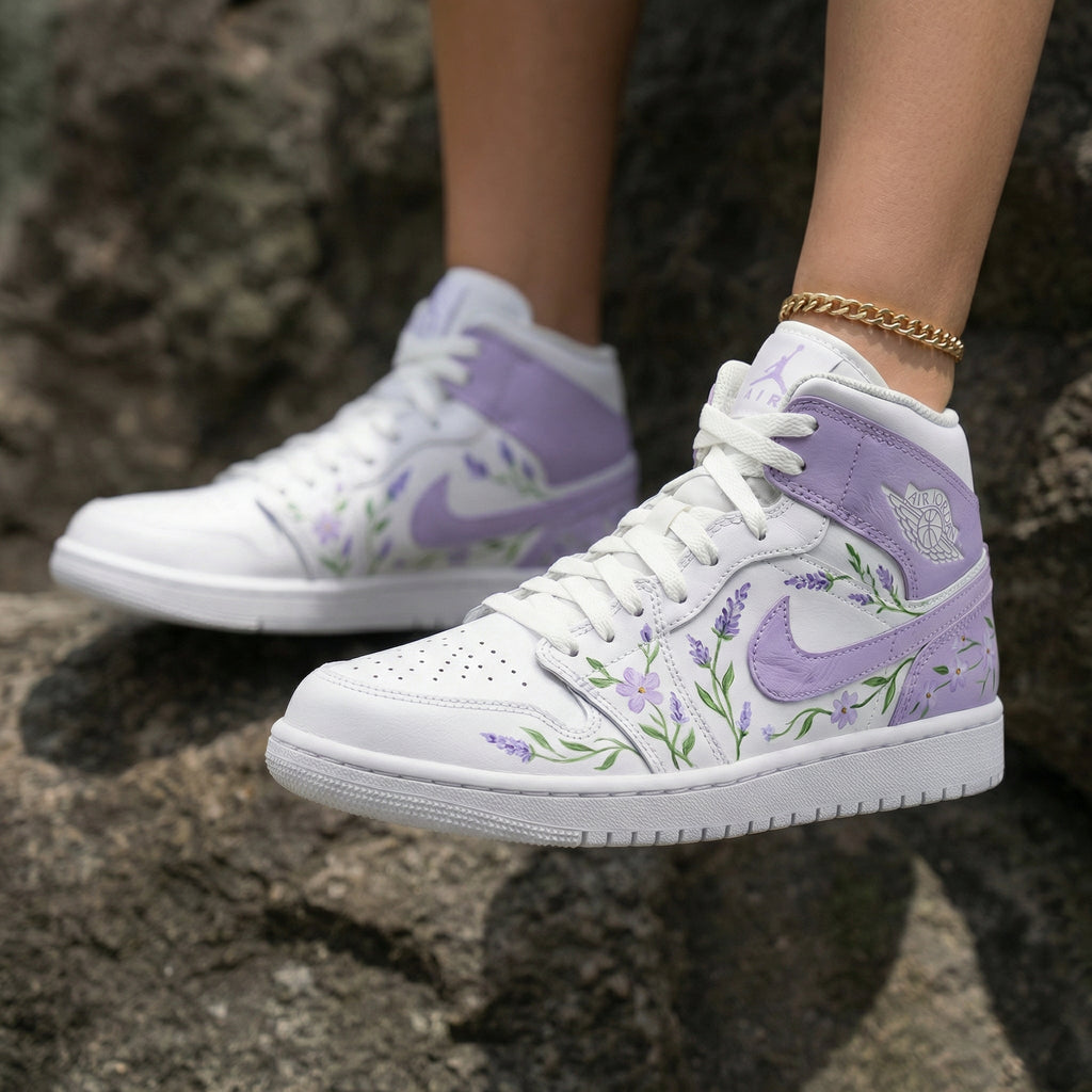 Lavender Flowers White Lavender Custom Air Jordan 1