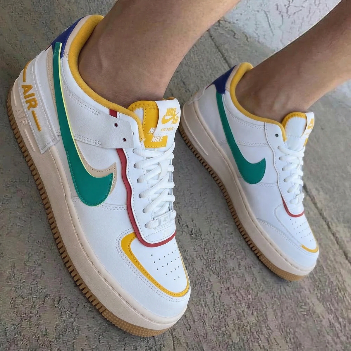 Layered Swoosh Green Yellow Red Custom Air Force 1 Shadow