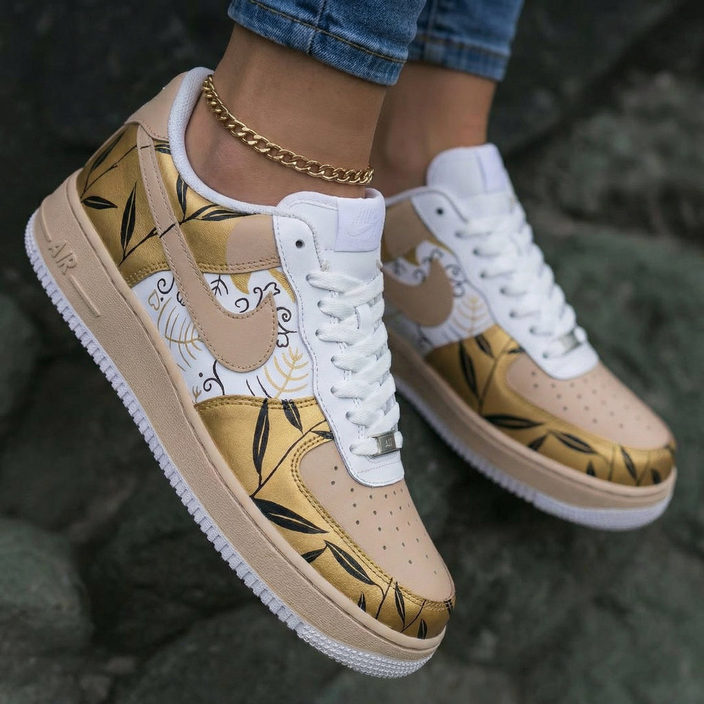 Leaf Pattern Beige Gold Custom Air Force 1