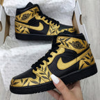 Leaf Pattern Black Gold Custom Air Jordan 1