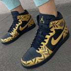 Leaf Pattern Black Gold Custom Air Jordan 1