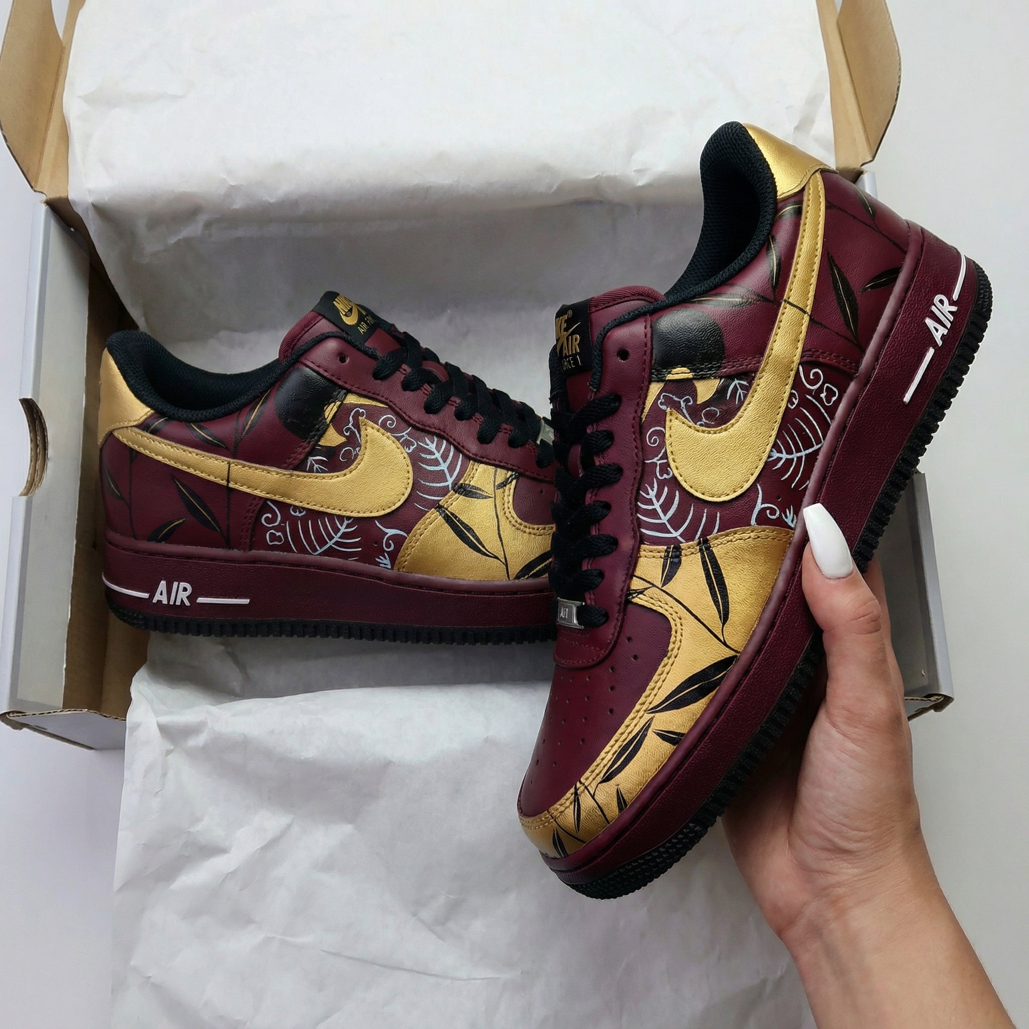 Leaf Pattern Maroon Gold Custom Air Force 1