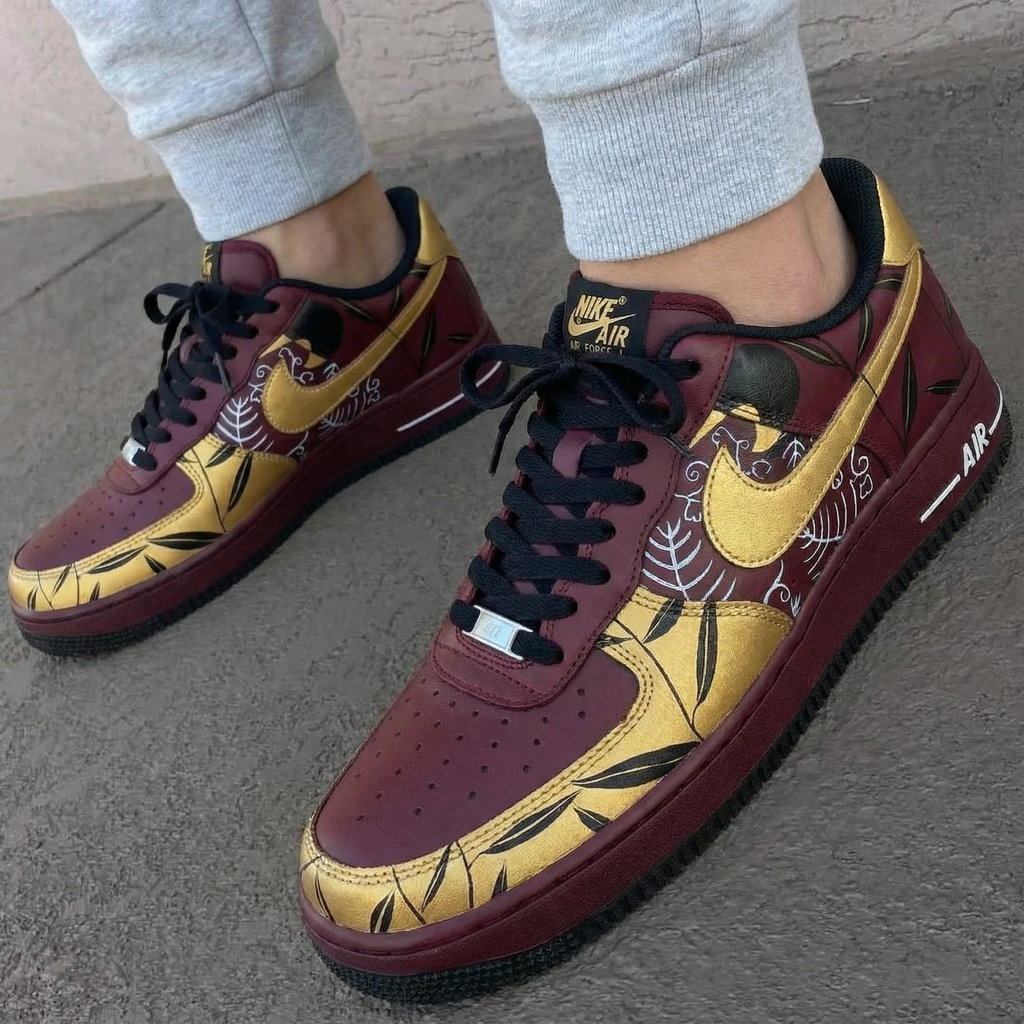 Leaf Pattern Maroon Gold Custom Air Force 1