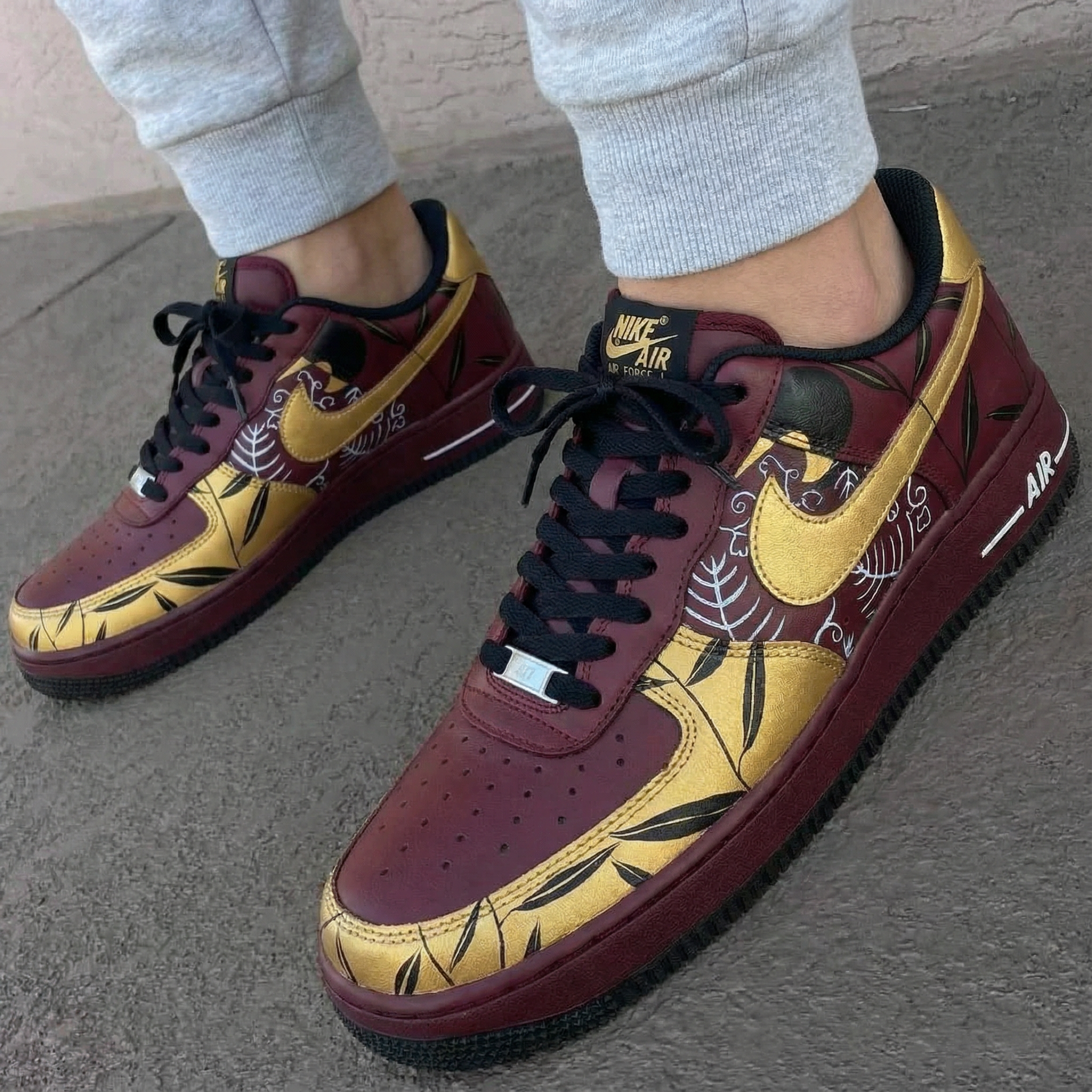 Leaf Pattern Maroon Gold Custom Air Force 1