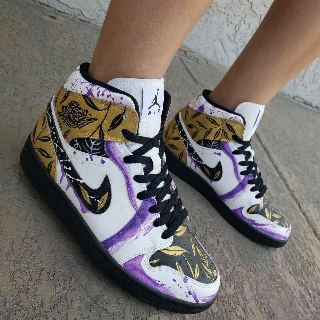 Leaf Pattern Purple Gold Custom Air Jordan 1