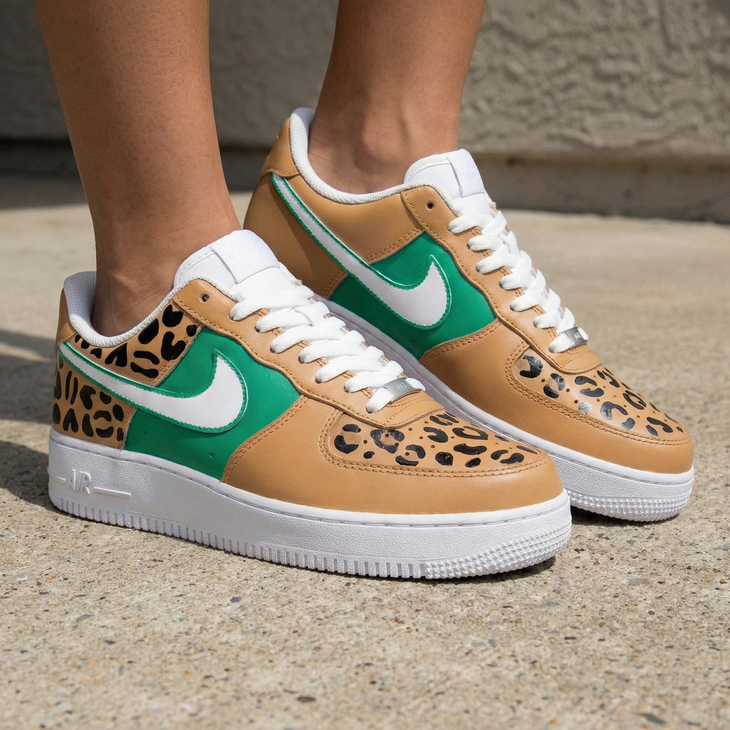 Leopard Prints Tan And Green Custom Air Force 1