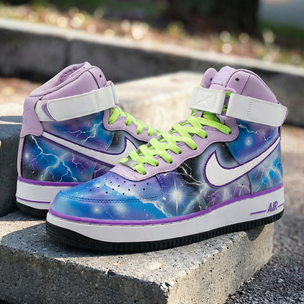 Lightning Galaxy Pattern Baby Purple Lime Green Custom Air Force 1
