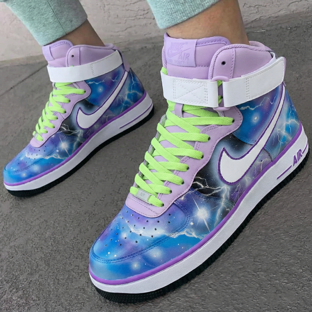 Lightning Galaxy Pattern Baby Purple Lime Green Custom Air Force 1