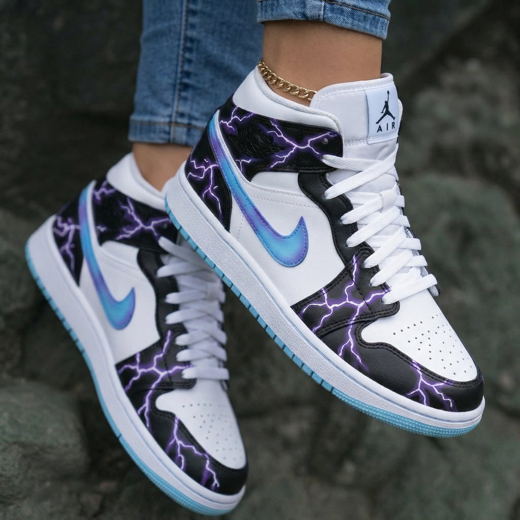 Lightning Pattern Black Baby Blue Custom Air Jordan 1