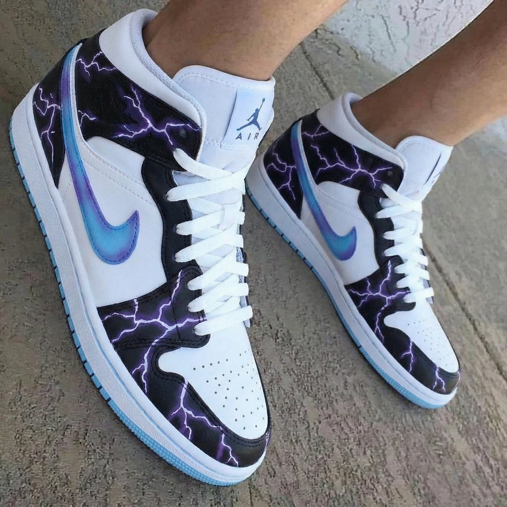 Lightning Pattern Black Baby Blue Custom Air Jordan 1