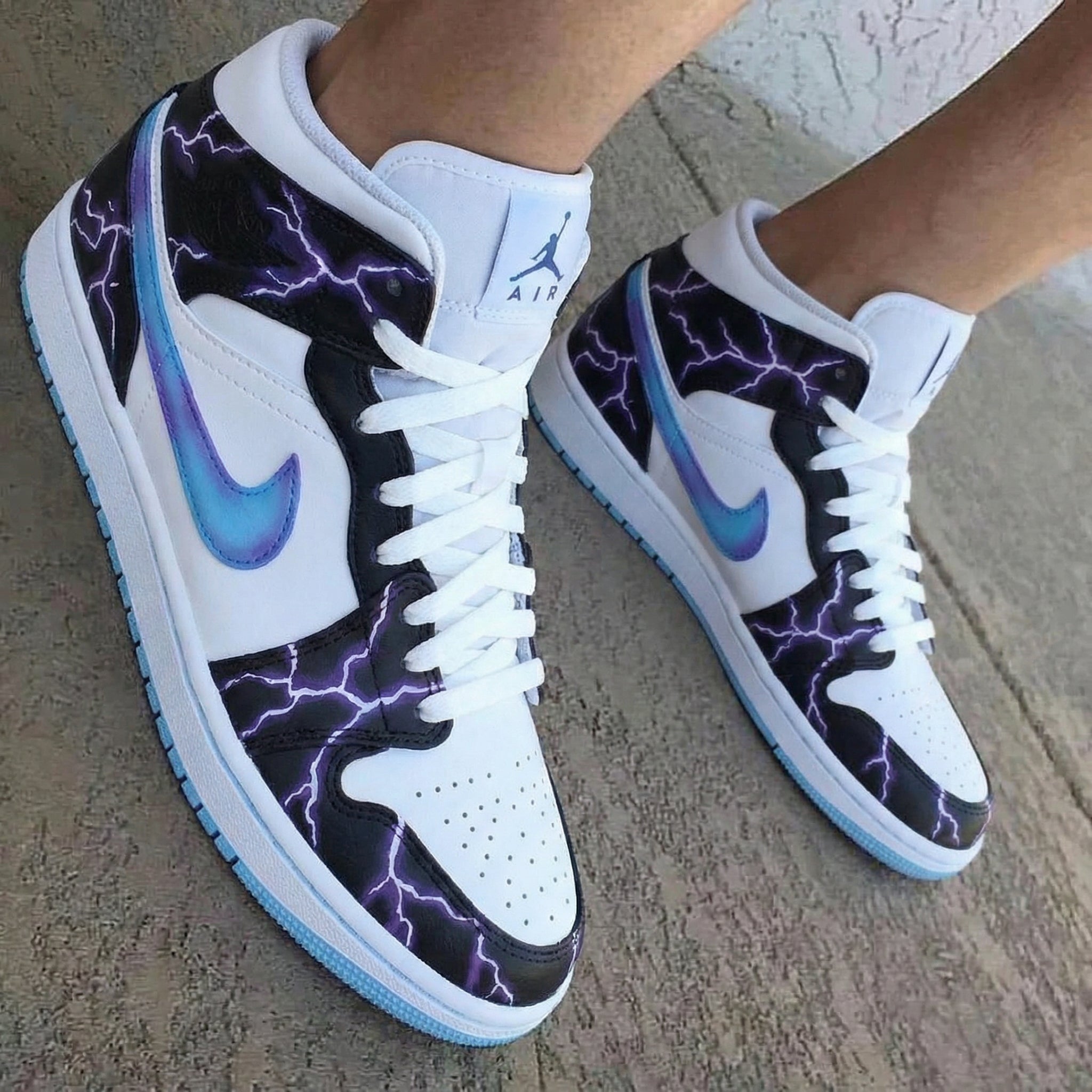 Lightning Pattern Black Baby Blue Custom Air Jordan 1