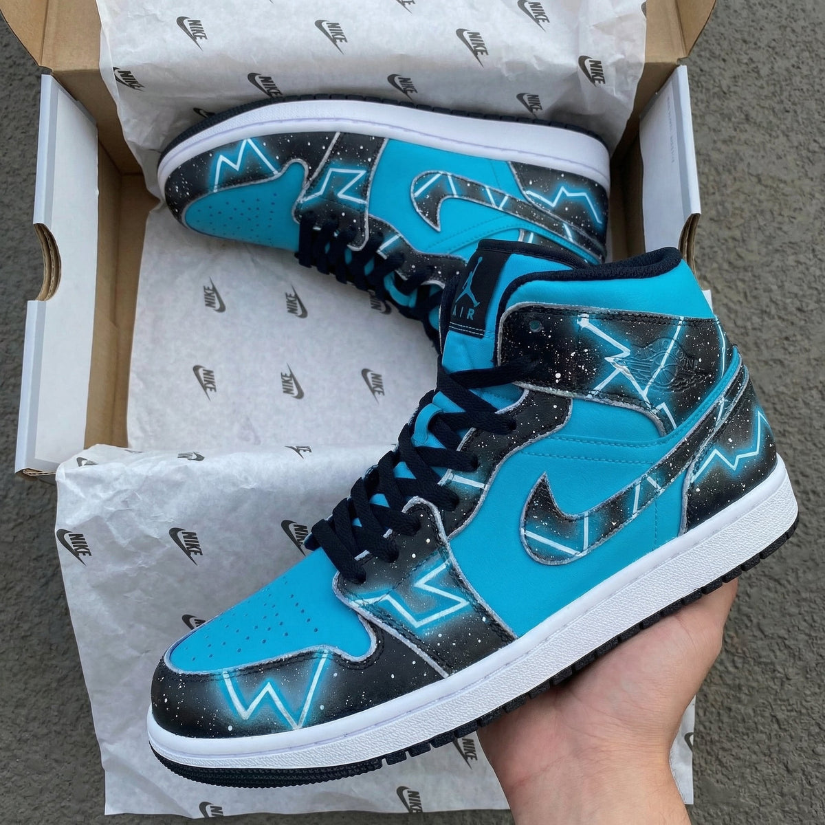 Lightning Pattern Teal Black Custom Air Jordan 1
