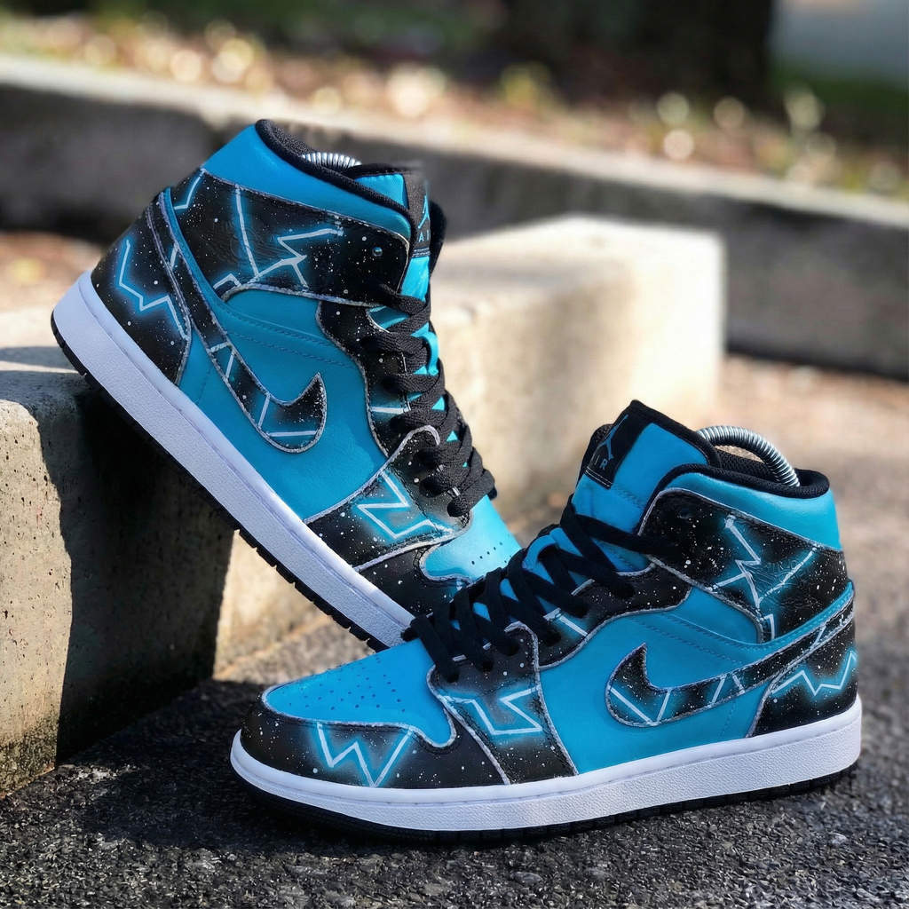 Lightning Pattern Teal Black Custom Air Jordan 1