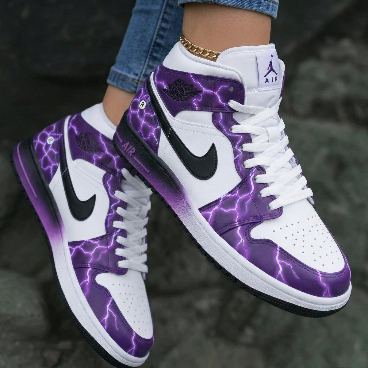 Lightning Pattern White Purple Custom Air Jordan 1