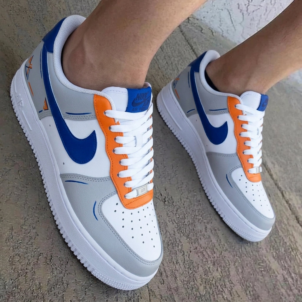 Line Decorated Gray Orange Blue Custom Air Force 1