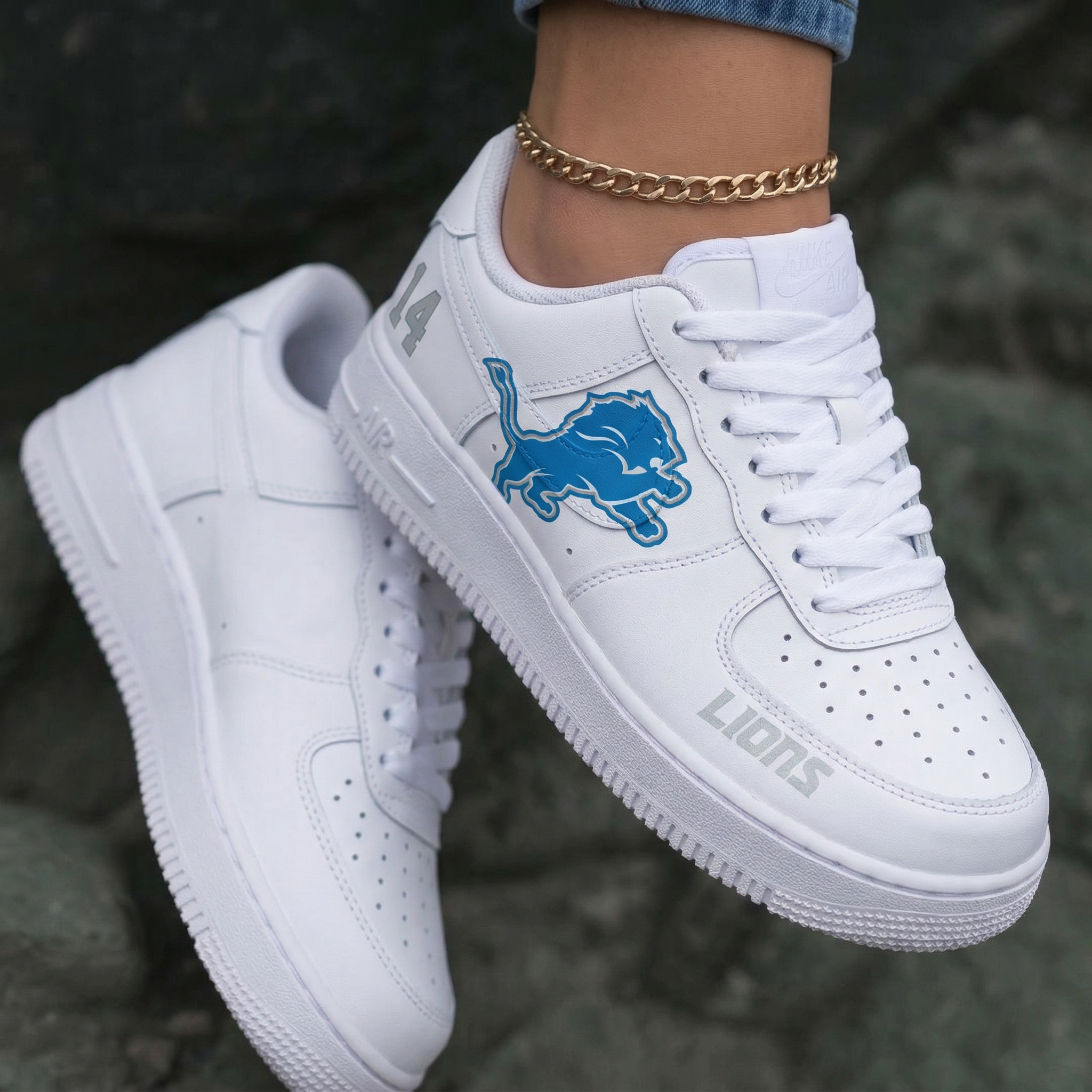 Lions Logo Number 14 Blue Gray Custom Air Force 1