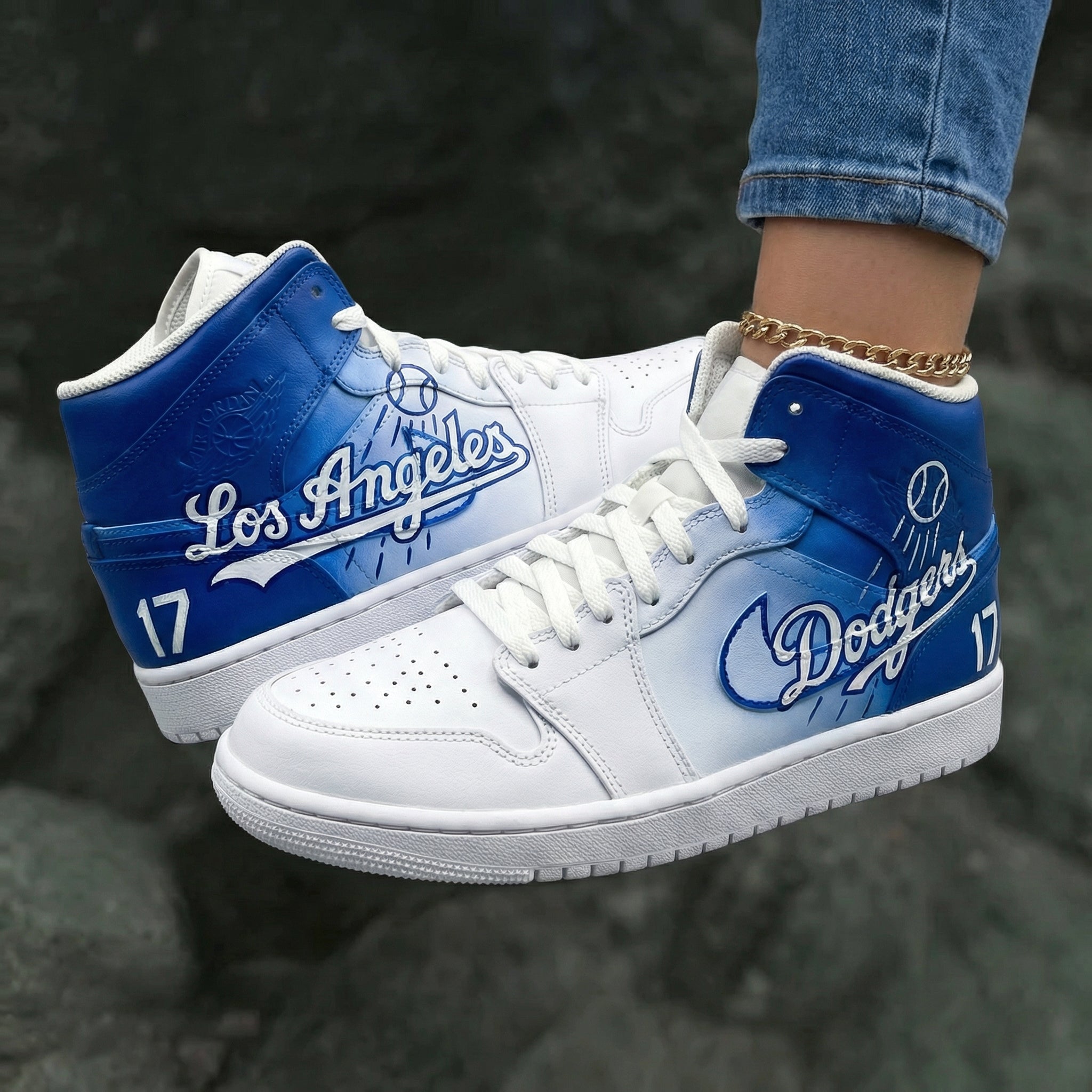 Los Angeles Dodgers Baseball White Blue Custom Air Jordan 1