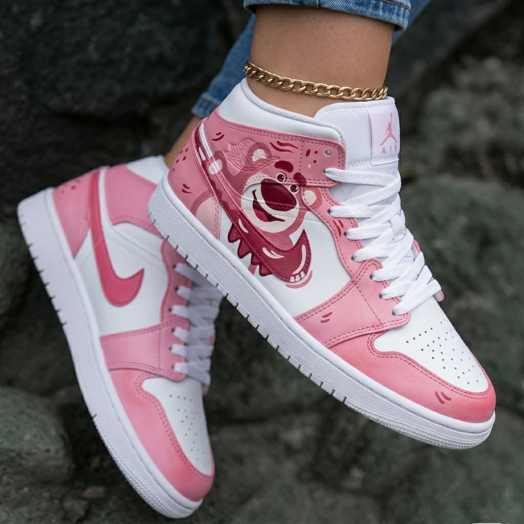 Lotso Bear Baby Pink Red Custom Air Jordan 1
