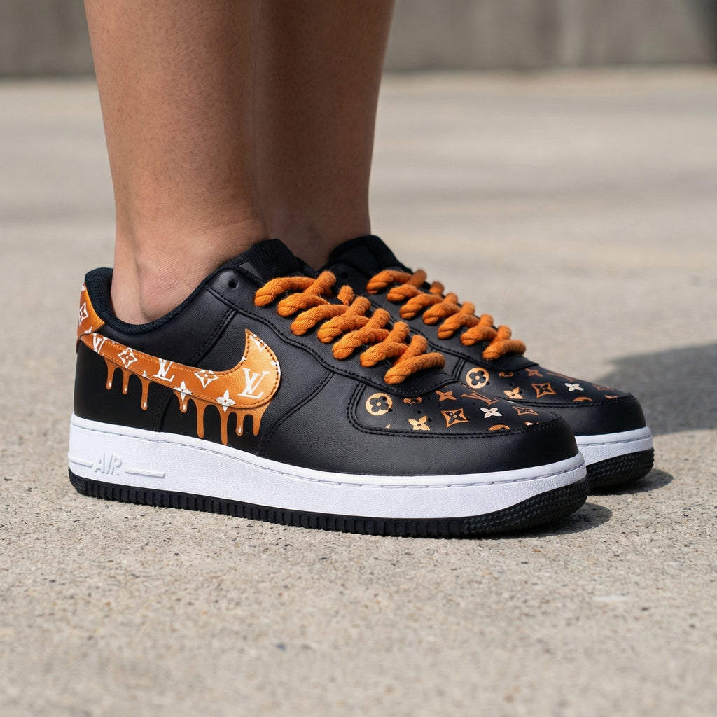 LV Drip Black Orange Custom Air Force 1