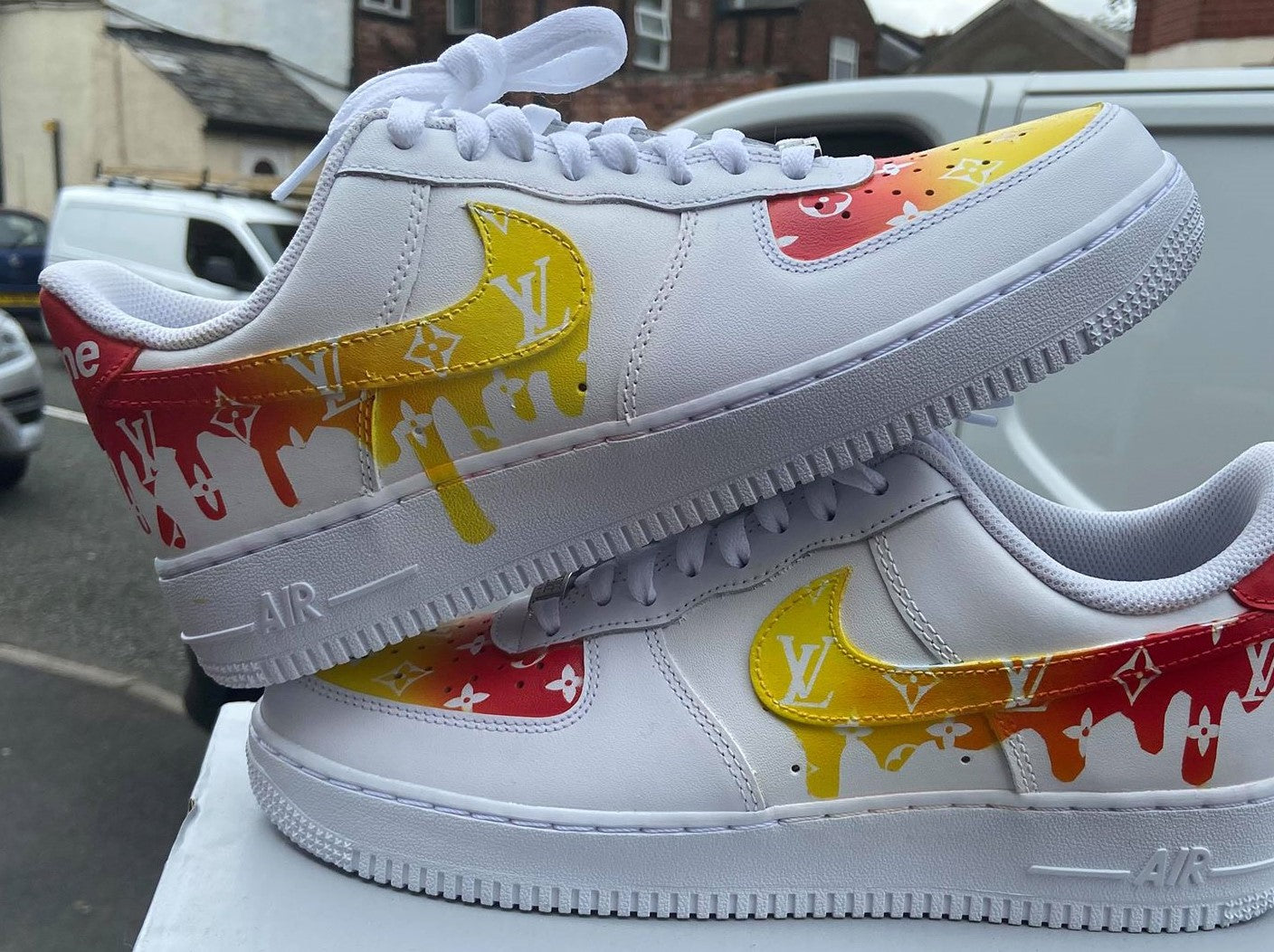 LV Drip Pattern Red Yellow Custom Air Force 1