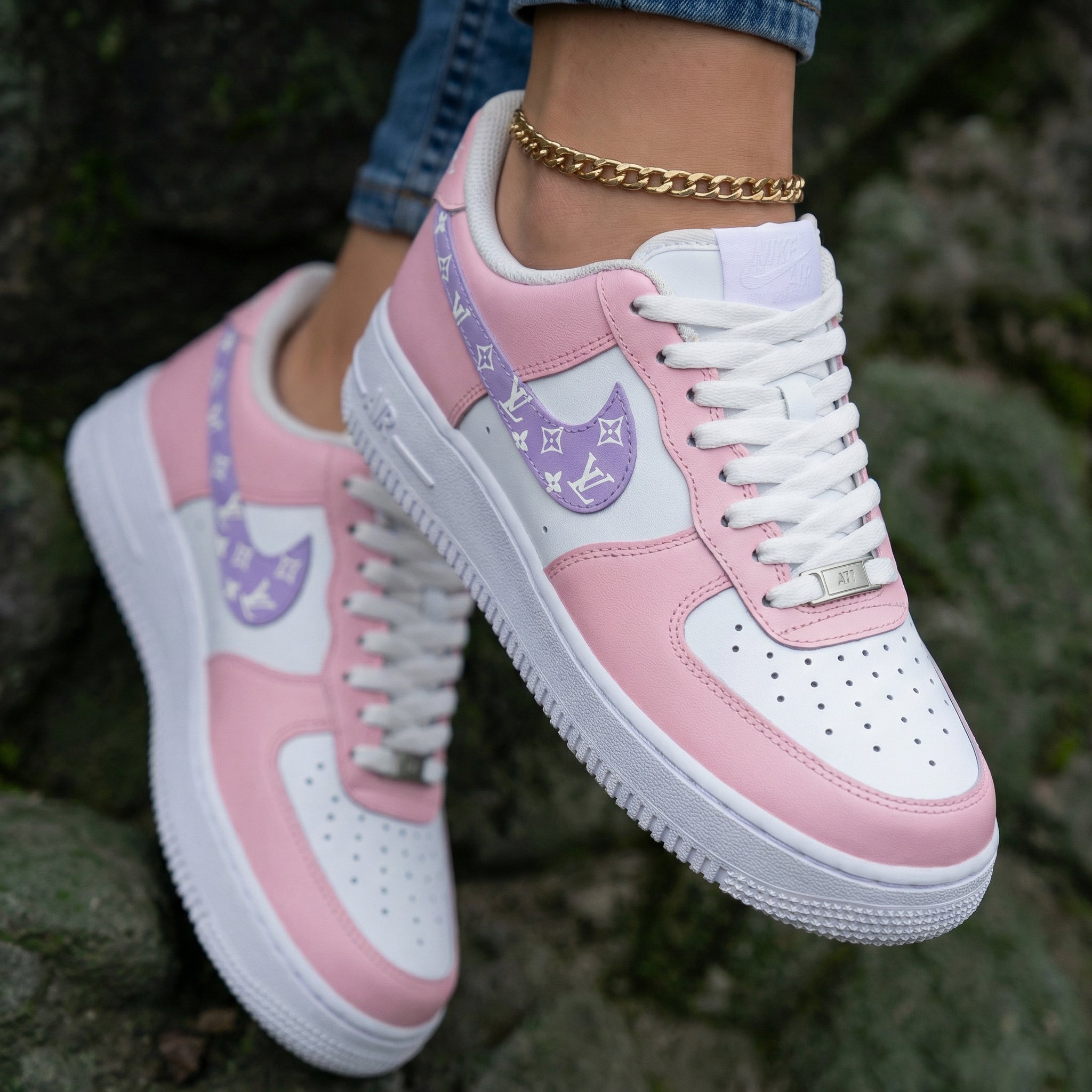 LV Logo Baby Pink Purple Custom Air Force 1