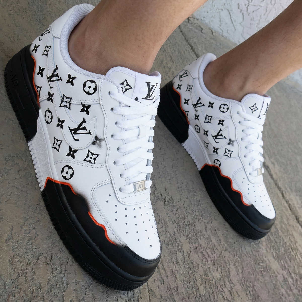 LV Logo Black Orange Custom Air Force 1