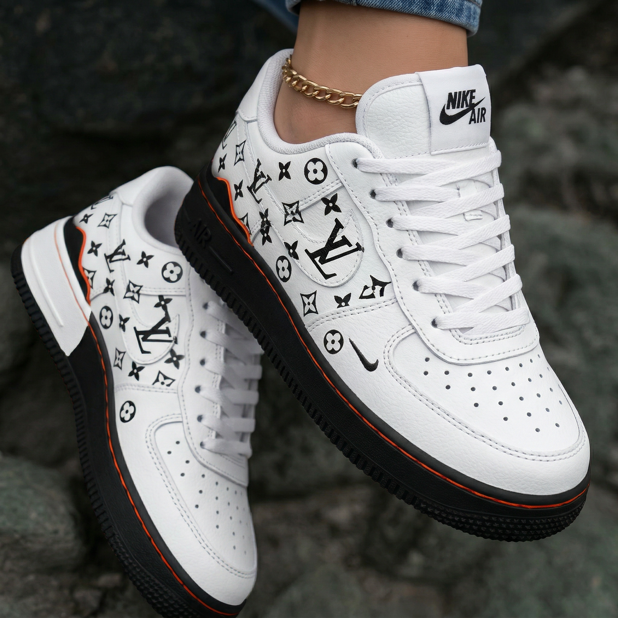 LV Logo Black Orange Custom Air Force 1