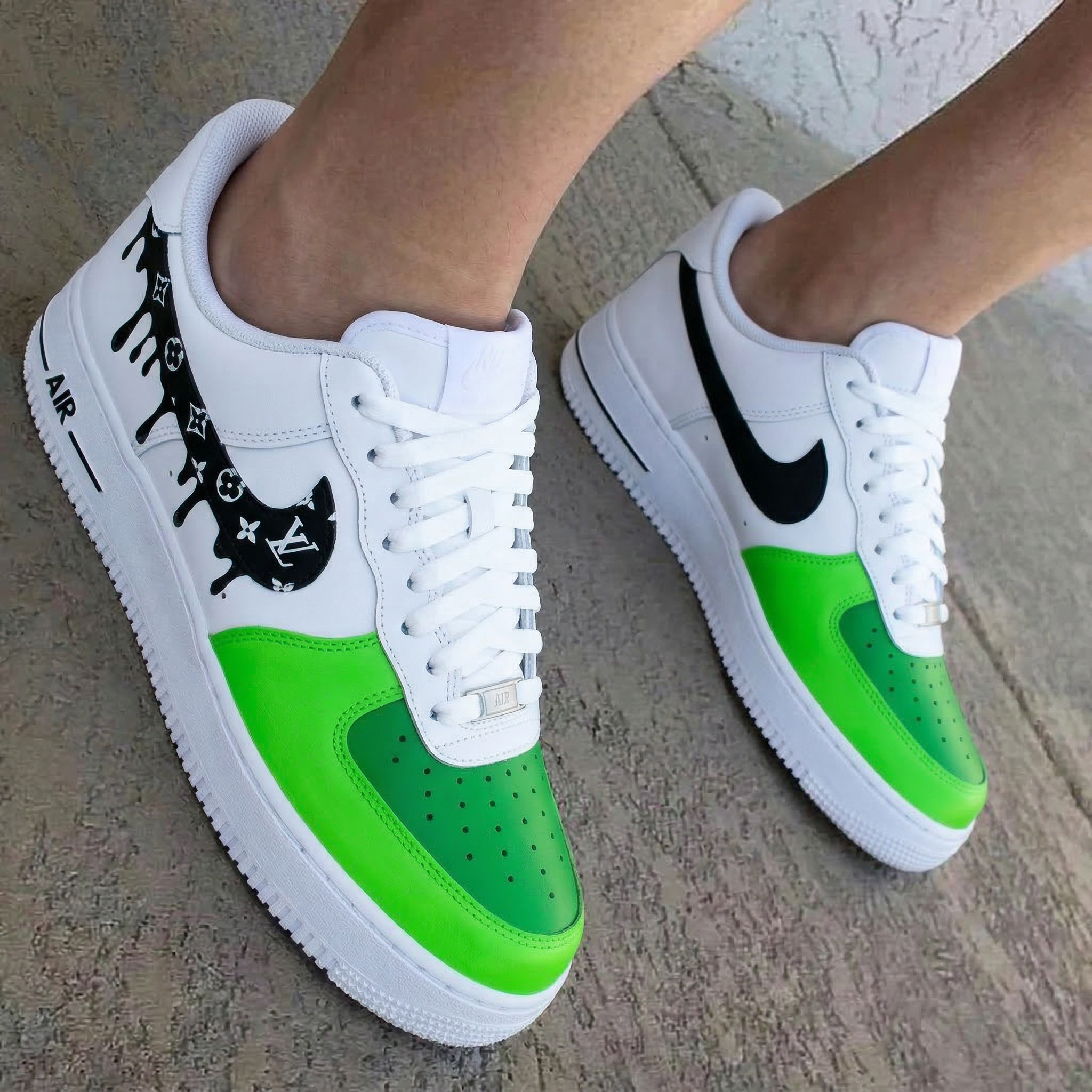 LV Logo Drip Green Black Custom Air Force 1